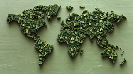 Wall Mural - Green world map of trees.