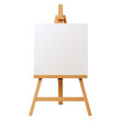 © yendisupiandi - A small wooden easel holds a blank white canvas, ideal for art presentations or mockups.