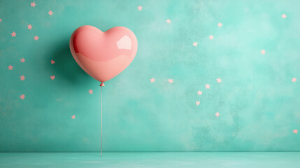 Canvas Print - Heart-shaped balloon, A whimsical pastel heart balloon floats upward, capturing a dreamy surreal essence in a high-fidelity digital artwork.