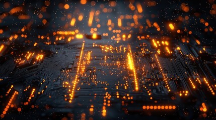 Wall Mural - abstract circuit board with glowing elements.