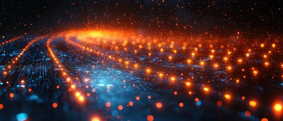 Wall Mural - abstract digital landscape with glowing particles.