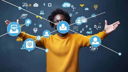 Wall Mural - a happy young man explores advanced cloud computing applications in a collaborative seminar for desi