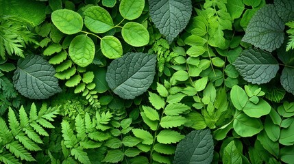 Wall Mural - Lush green leaves overlay pattern.