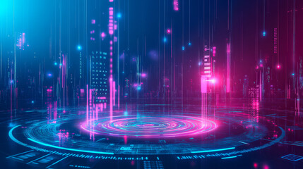 Wall Mural - a colorful, futuristic cityscape with neon lights and buildings