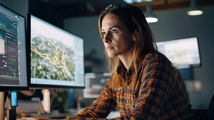 Wall Mural - a woman leads a team of engineers in designing intelligent bridges, utilizing mobile-based monitorin