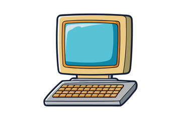 Wall Mural - cartoonish vintage computer illustration featuring an old school monitor and keyboard in bright colo