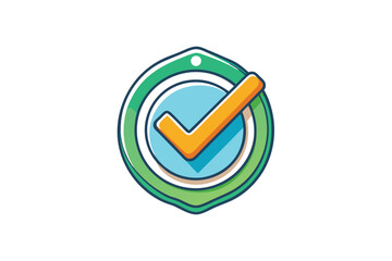 Wall Mural - Playful and vibrant vector illustration of a verification check mark badge, perfect for representing approval, trust, and authenticity