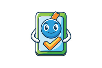 Wall Mural - Colorful cartoon design of a check mark icon in a blue and green shield, symbolizing security, trust, and quality verification