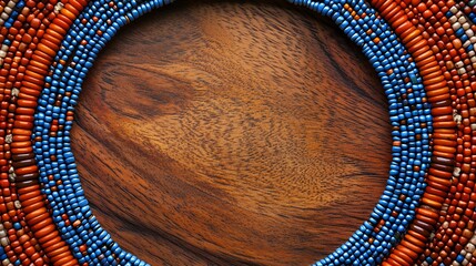 Vibrant African Beaded Necklace on Rich Wood