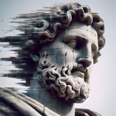 Wall Mural - an ancient statue reimagined using deepfake technology, turning its rigid stone form into a lifelike