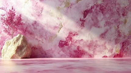 Wall Mural - Pink stone, tree, light, elegant background.