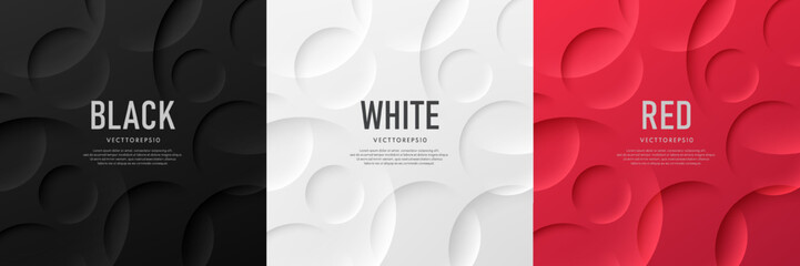 Wall Mural - set of red, black and white abstract background 3d round circles pattern with light, shadow. neumorp