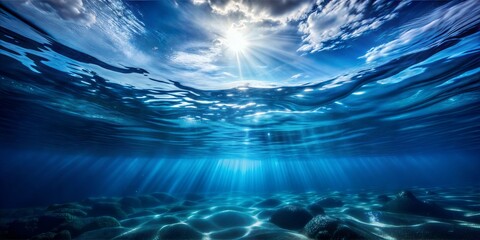 Canvas Print - blue water with sun and sun