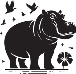 Hippopotamus Silhouette line art vector illustration on white background