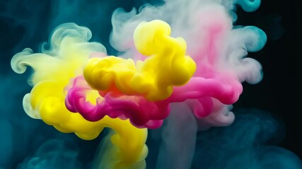 Wall Mural - bright colored smoke swirls create an abstract display of vibrant hues in dark background