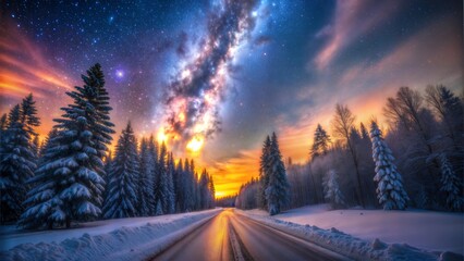 Wall Mural - winter landscape with snow covered forest