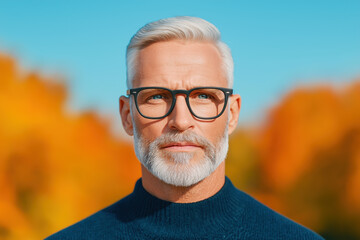 Wall Mural - portrait of confident senior man wearing glasses in autumn setting