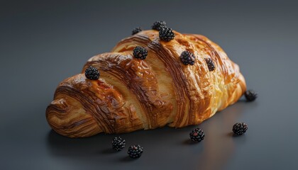 Wall Mural - A freshly baked croissant with blackberries on top.