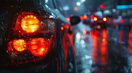 Wall Mural - car on the road in the rain at night