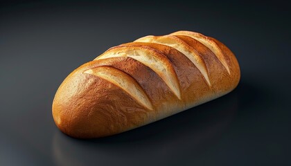 Wall Mural - A freshly baked loaf of white bread with a crispy crust sits on a black surface.