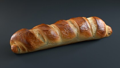 Wall Mural - A freshly baked loaf of white bread with a golden brown crust, shot on a black background.