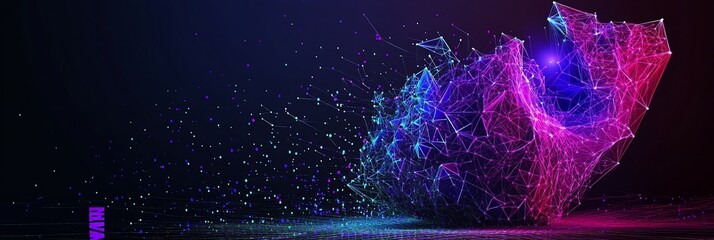 Wall Mural - abstract polygonal shape with glowing particles.