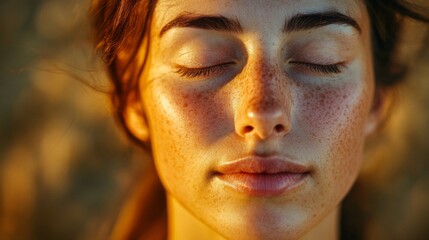 Canvas Print - Golden Hour Freckles Peaceful Face Woman