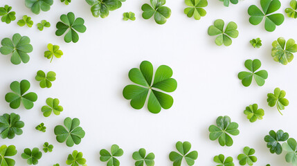 green clover leaves arranged in a circle on white background - st patricks day pattern