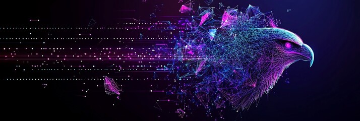 Wall Mural - abstract eagle head dissolving into digital particles.