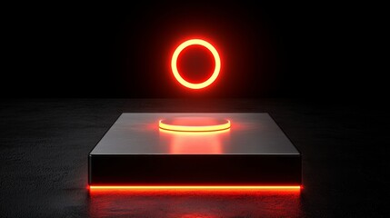 Wall Mural - health warning reporting concept. floating red ring above a glowing pedestal in a dark setting.
