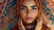 © IMAGINIAC - Woman wearing a patterned headscarf looks directly at the camera