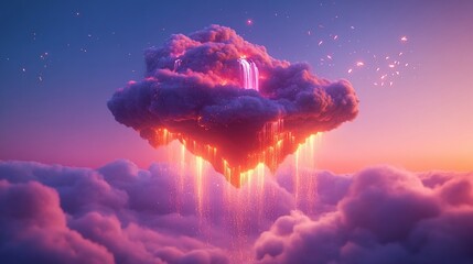 Wall Mural - magical sunset cloud with waterfall.