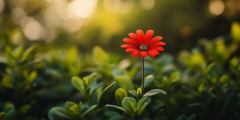 Sticker - Little red flower thriving and reaching new heights in a vibrant park setting, showcasing the beauty of nature as this little red flower stands out in its environment.