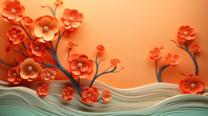 Poster - A painting of a tree with orange flowers