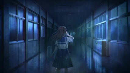 Wall Mural - 真夜中の学校の廊下