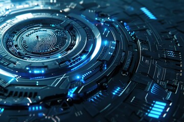 elegant modern conceptual security system concept with fingerprint on hi tech, mechanical technology