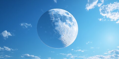 Wall Mural - Half moon shines brightly against the blue sky, creating a stunning contrast that showcases the beauty of the half moon against the expansive blue sky backdrop.
