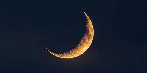 Wall Mural - Crescent moon against a dark backdrop, highlighting the beauty of the crescent moon in the evening sky. This crescent moon creates a serene atmosphere in its quiet elegance.