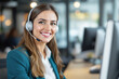 © Pixels Hunter - Smiling call center agent wearing headset in modern office background.
