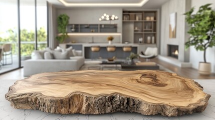 Wall Mural - Wooden board on blurred modern interior.