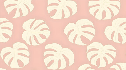 Wall Mural - pink background, pastel monstera leaves pattern, seamless repeat, digital wallpaper, design template