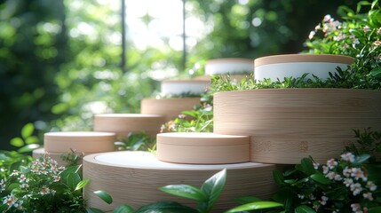 Poster - Wooden product stands, nature.