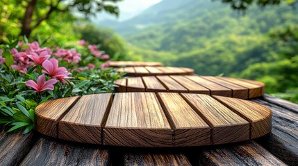 Sticker - Wooden platforms, mountain view.