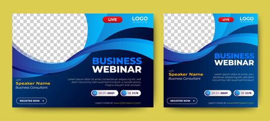 Marketing Strategies live webinar banner invitation and social media post template. Business webinar invitation design