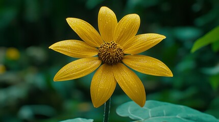 Wall Mural - Yellow flower with rain drops.