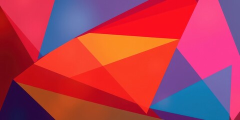 Wall Mural - A vibrant abstract composition featuring a colorful geometric pattern of overlapping triangles in red, pink, blue, purple, orange, and brown hues.