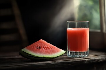 Wall Mural - Refreshing summer watermelon juice in glasses with slices of watermelon