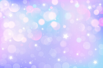 Wall Mural - cute purple and pink unicorn background with glittering stars. kawaii fantasy sky with bokeh and spa