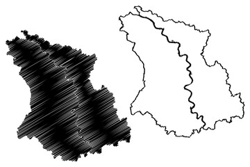 Dusseldorf region (Federal Republic of Germany, State of North Rhine-Westphalia, NRW, Landschaftsverband Rhineland) map vector illustration, scribble sketch Dusseldorf map