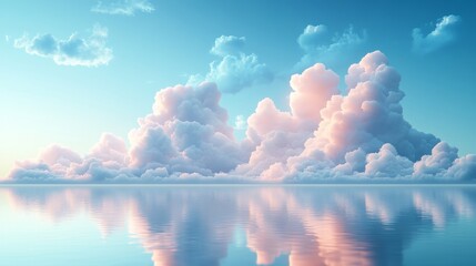 Wall Mural - Serene pink clouds reflecting over calm ocean at sunset